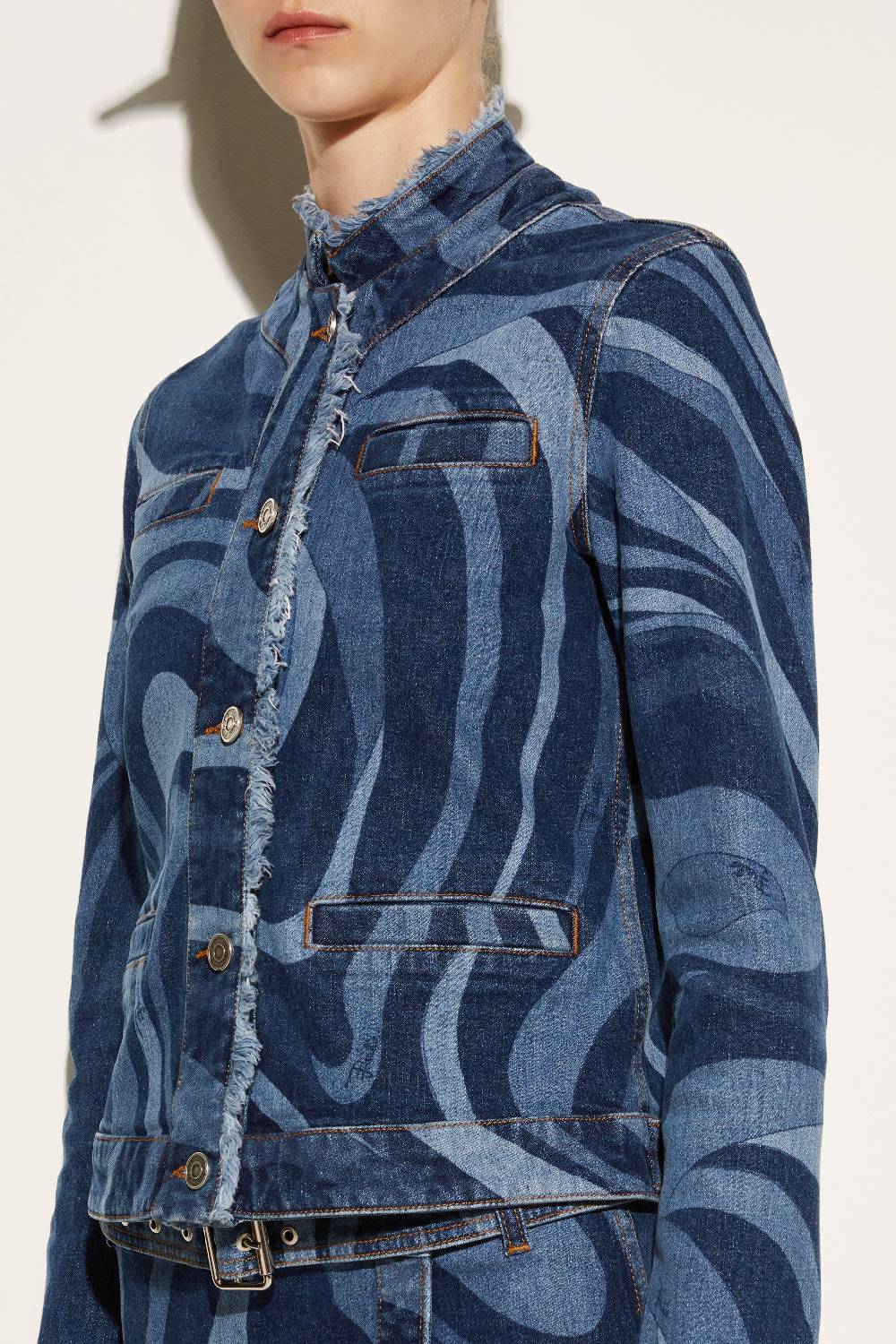 Pucci Giacca in denim con stampa Marmo Offerta speciale
