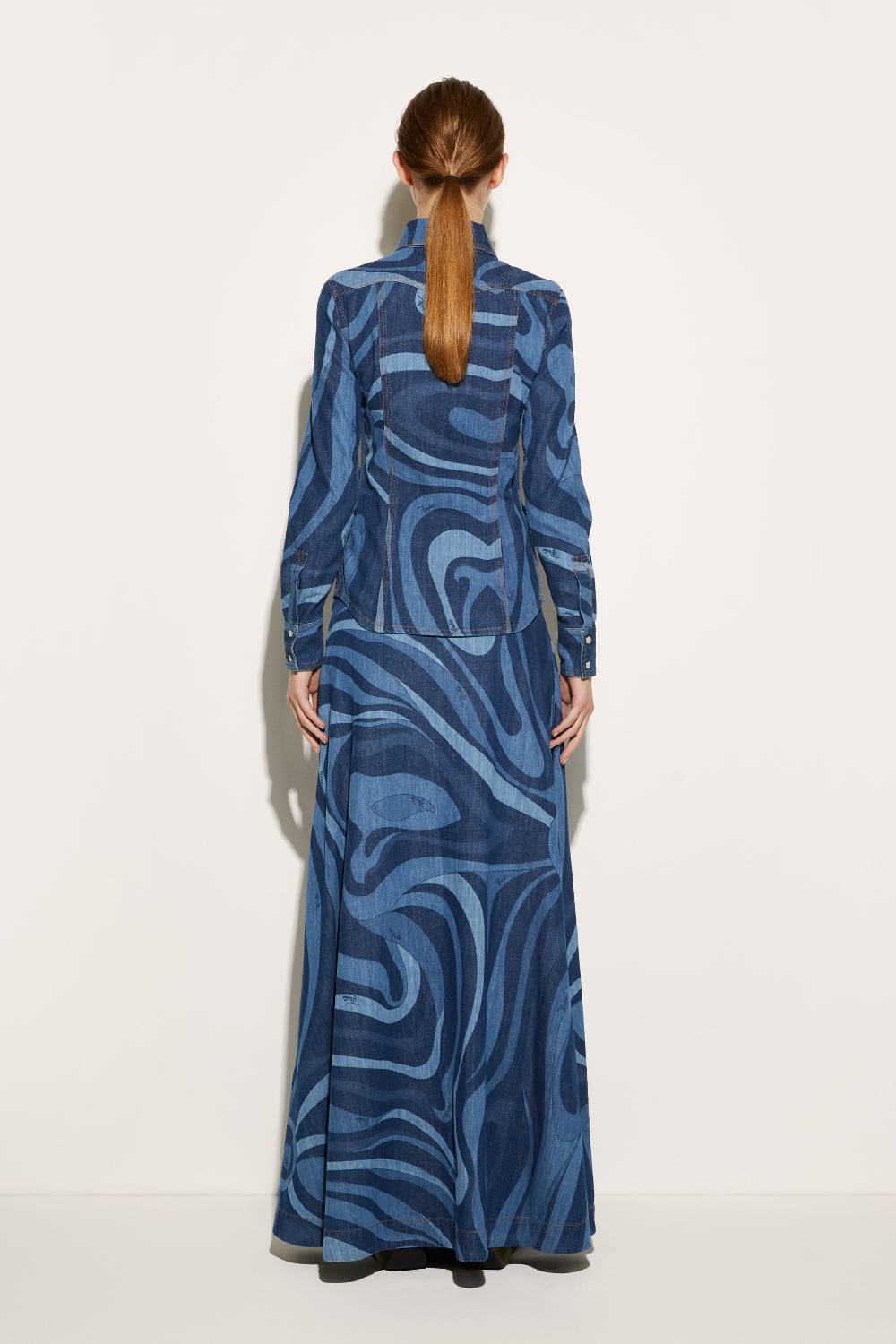 Pucci Camicia in denim con stampa Marmo Offerta Pasqua