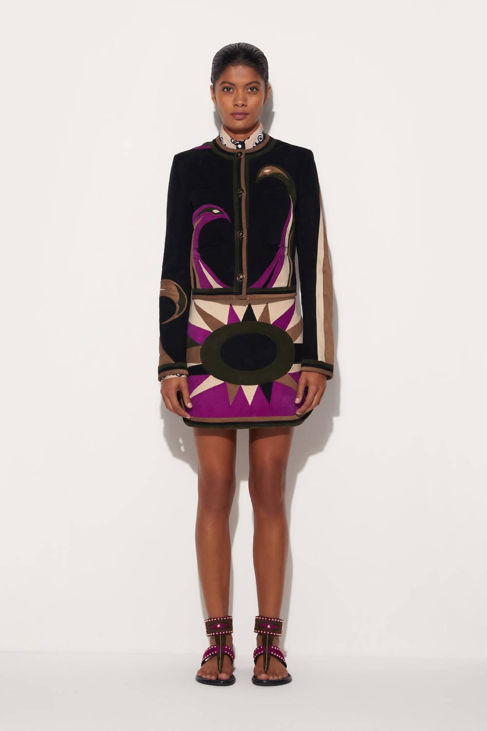 Pucci Giacca in pelle scamosciata con motivo Cigni Sconto