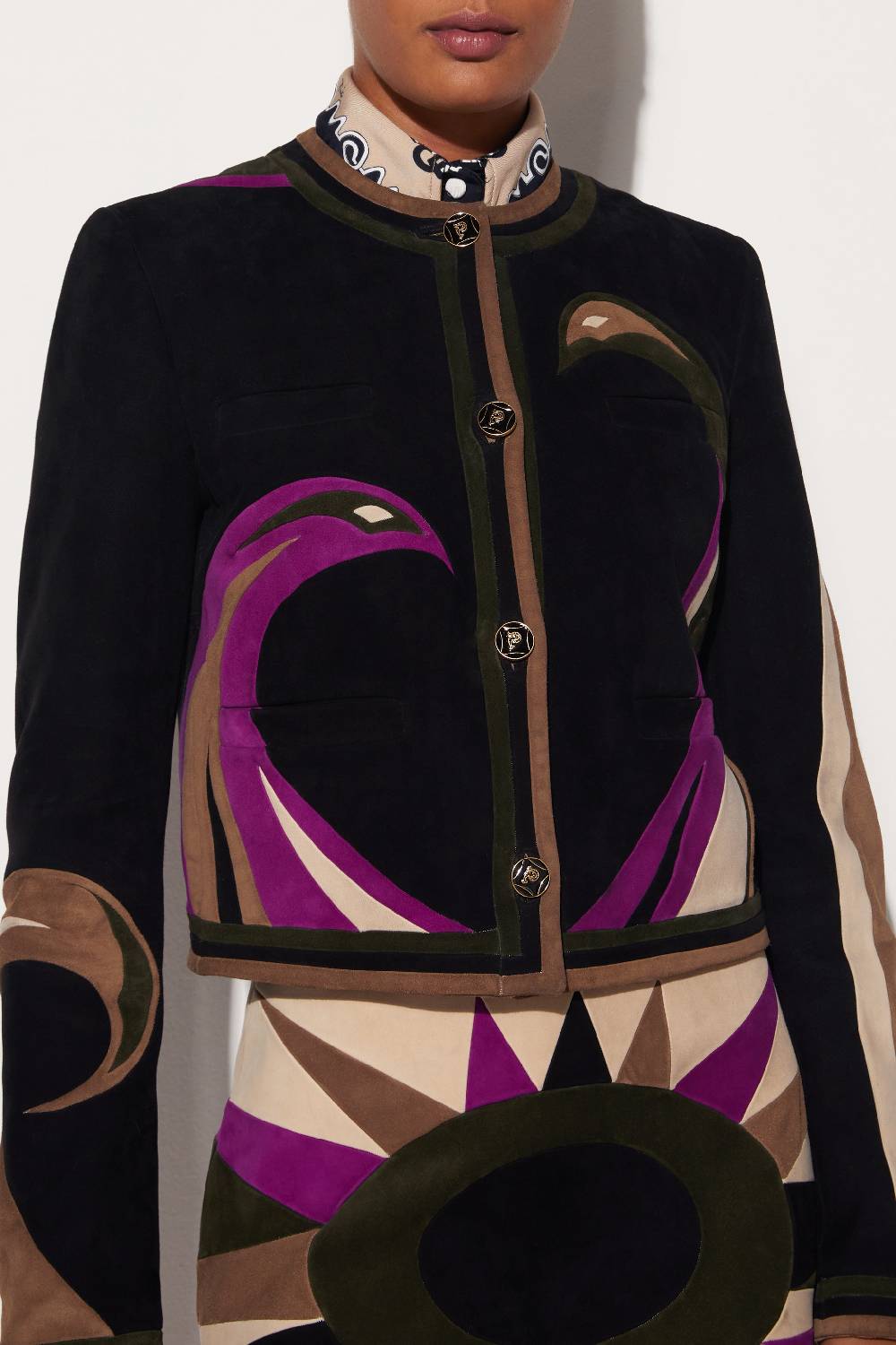 Pucci Giacca in pelle scamosciata con motivo Cigni Sconto
