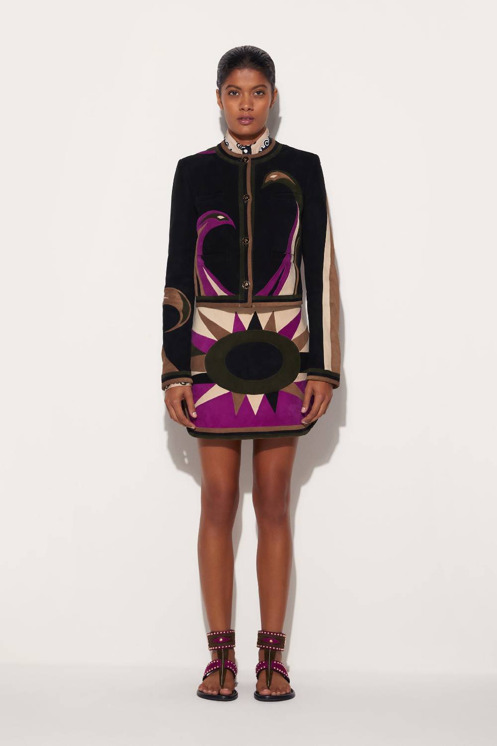 Pucci Minigonna in pelle scamosciata con motivo Cigni Offerta