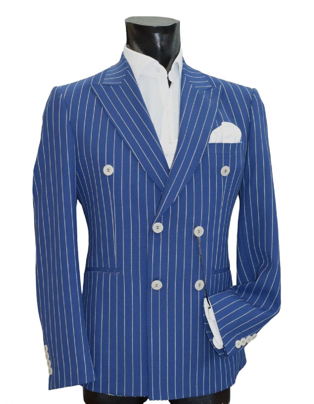 Musani Milano Cerimonia Abito musani bluette gessato a doppio petto slim fit Negozi Online
