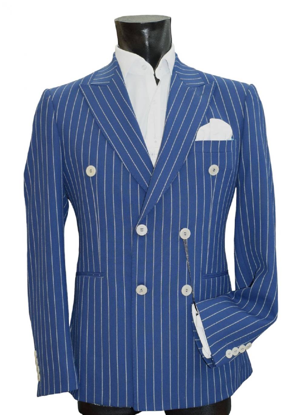 Musani Milano Cerimonia Abito musani bluette gessato a doppio petto slim fit Negozi Online