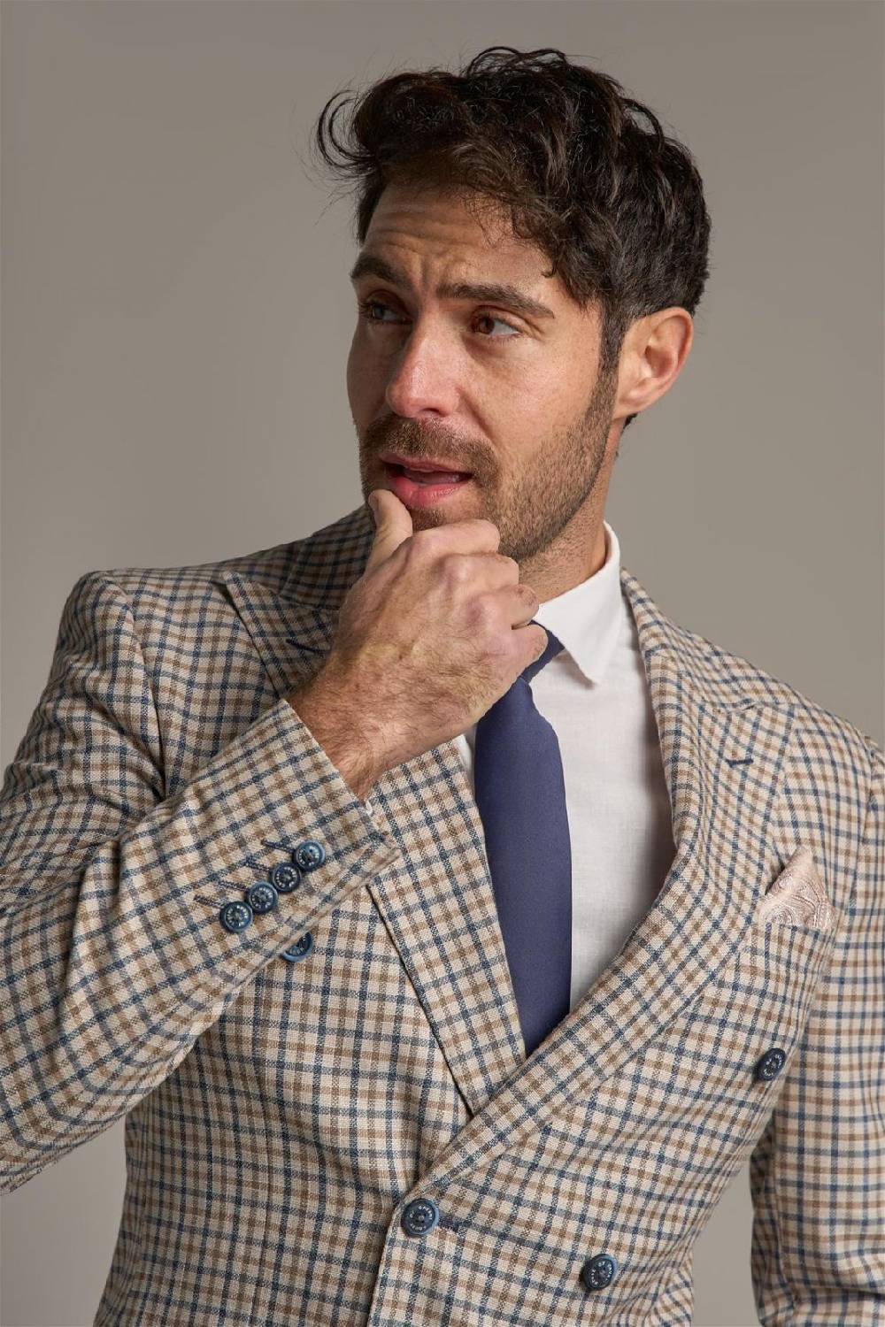House of Cavani Giacca beige quadri cavani slim fit a doppiopetto Vendita Calda