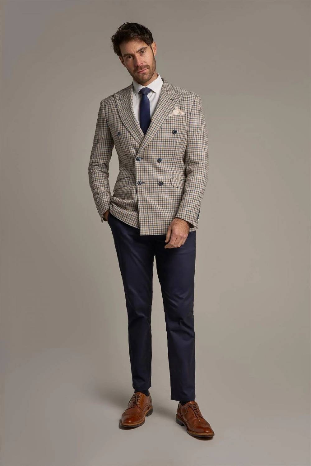 House of Cavani Giacca beige quadri cavani slim fit a doppiopetto Vendita Calda