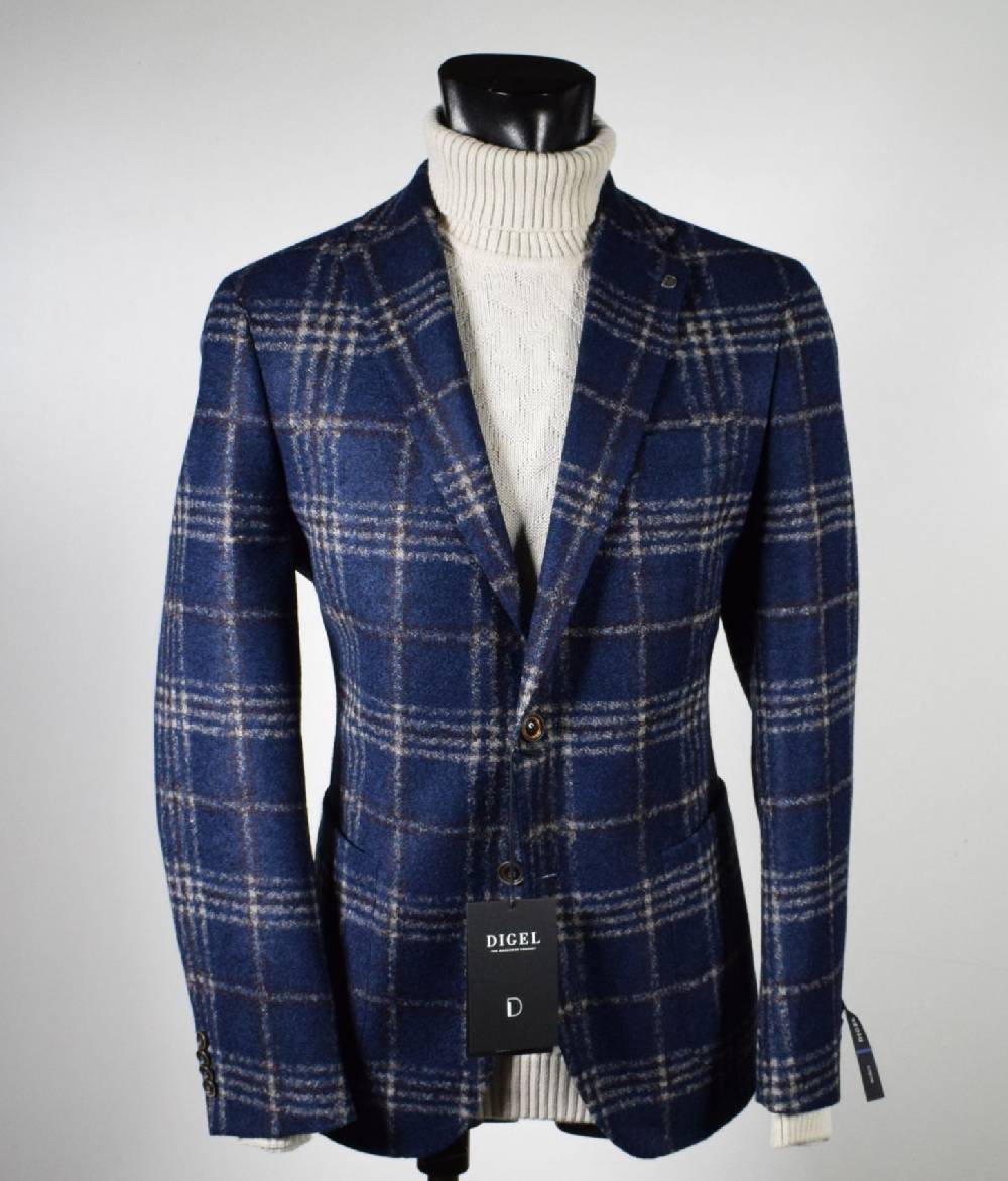 Digel Giacca blu a quadri digel in jersey sfoderata modern fit Fino Al -60%
