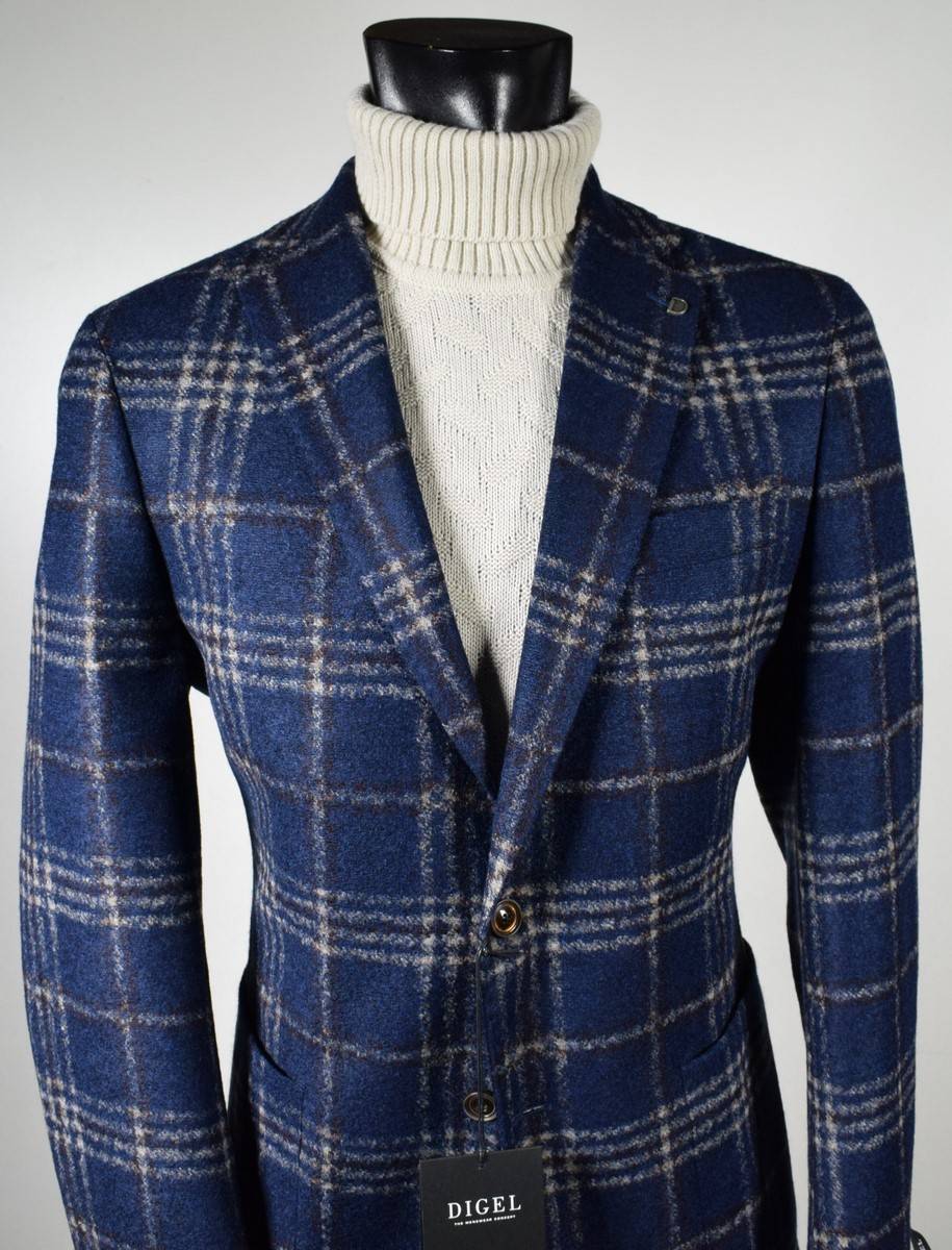 Digel Giacca blu a quadri digel in jersey sfoderata modern fit Fino Al -60%