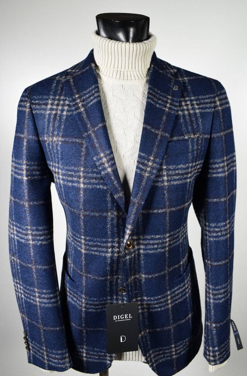 Digel Giacca blu a quadri digel in jersey sfoderata modern fit Fino Al -60%
