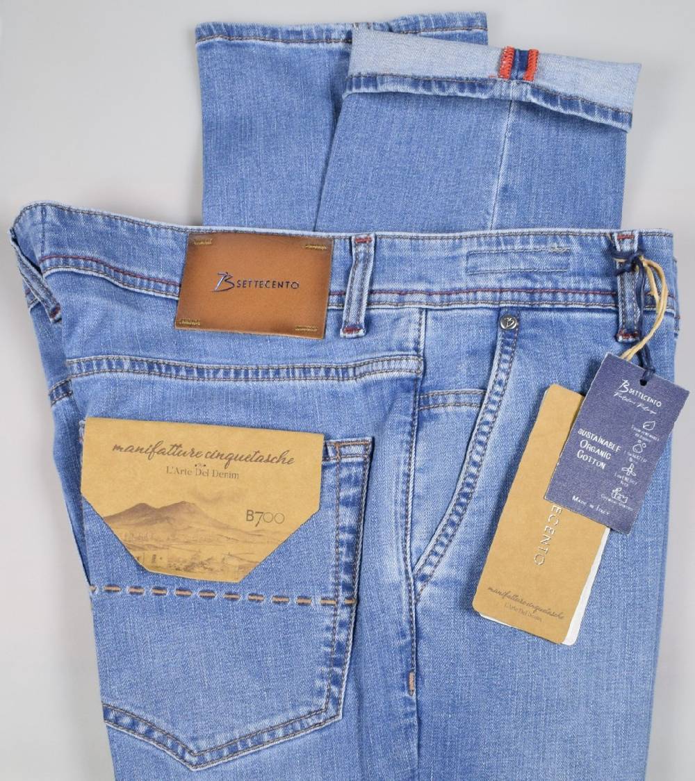 B Settecento Pantalone in denim stretch b700 slim fit lavaggio chiaro Outlet