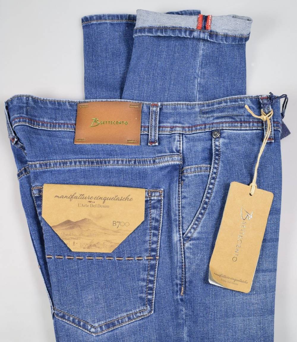 B Settecento Pantalone in denim stretch b700 slim fit lavaggio medio In Vendita