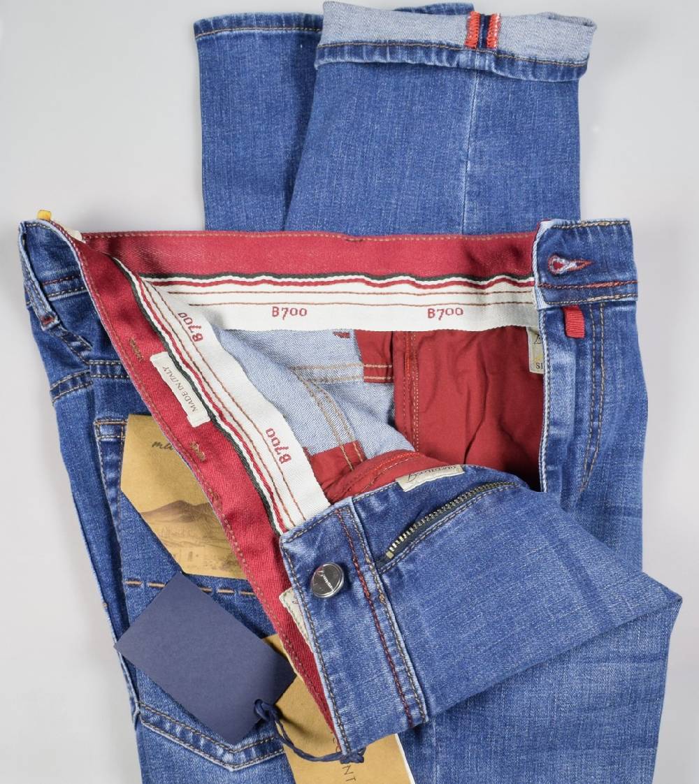 B Settecento Pantalone in denim stretch b700 slim fit lavaggio medio In Vendita