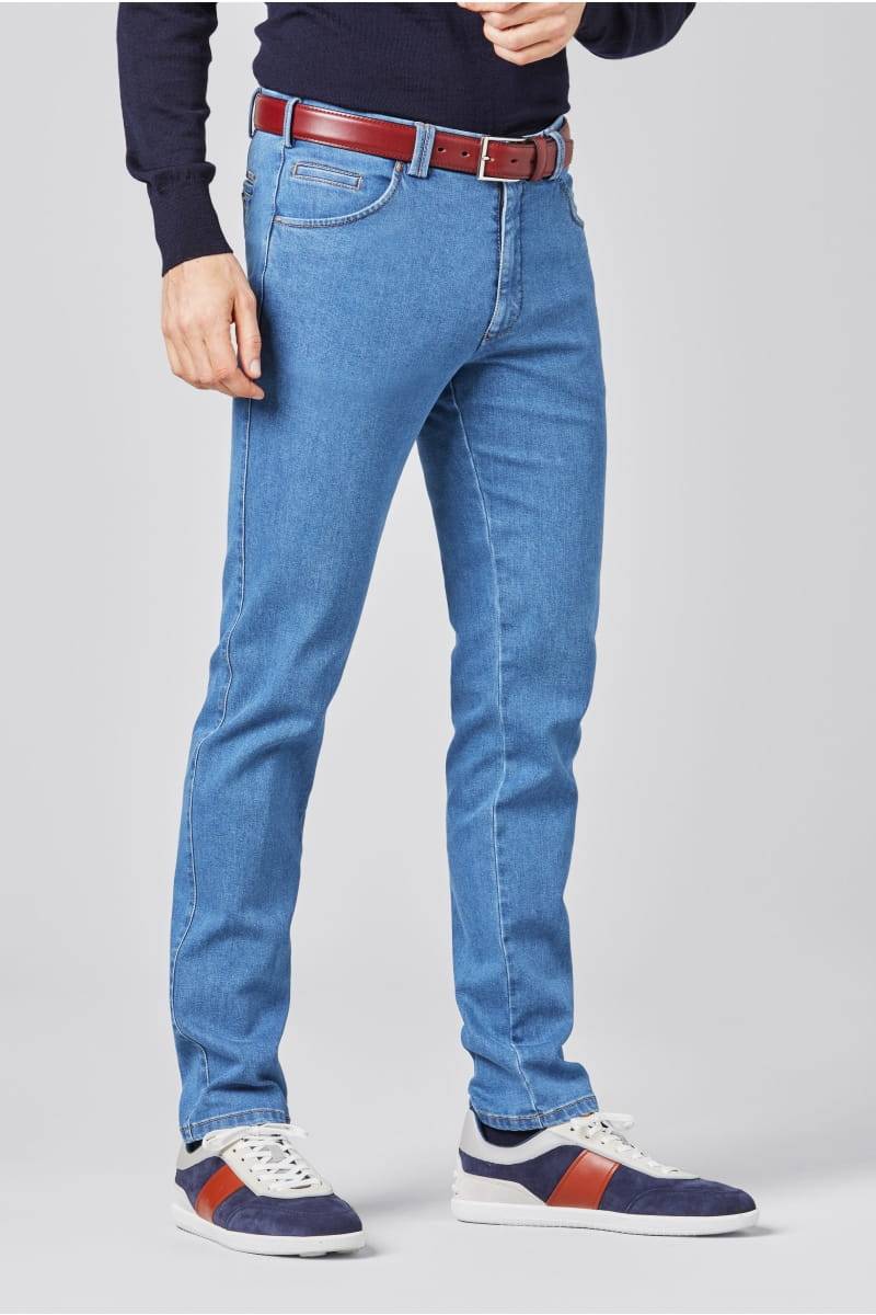 Meyer Cinque tasche in denim flex meyer blu medio stone modern fit