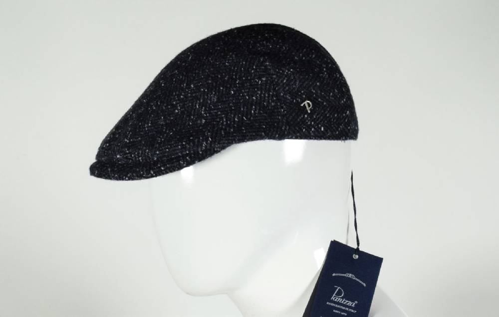 Panizza Berretto panizza blu spigato a tweed misto lana