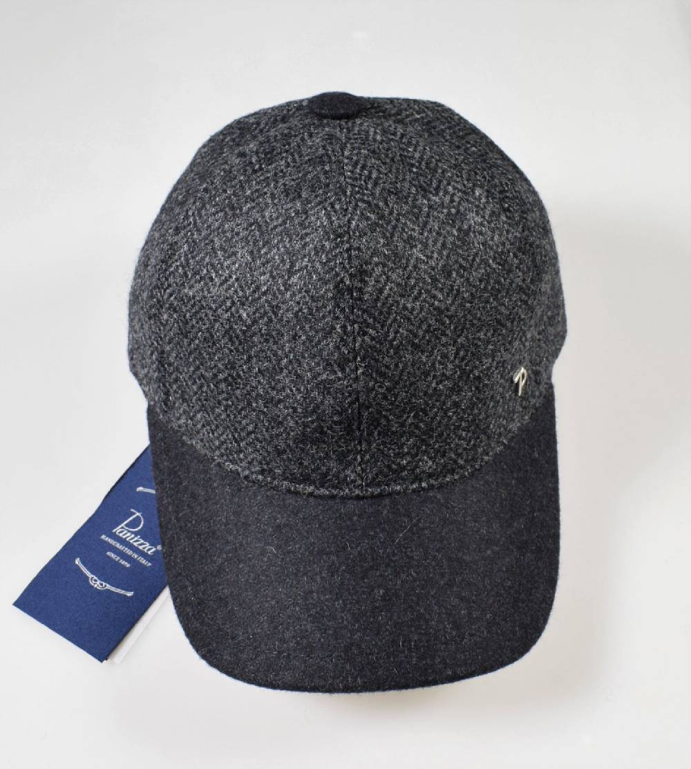 Panizza Berretto baseball panizza grigio spigato in lana shetland