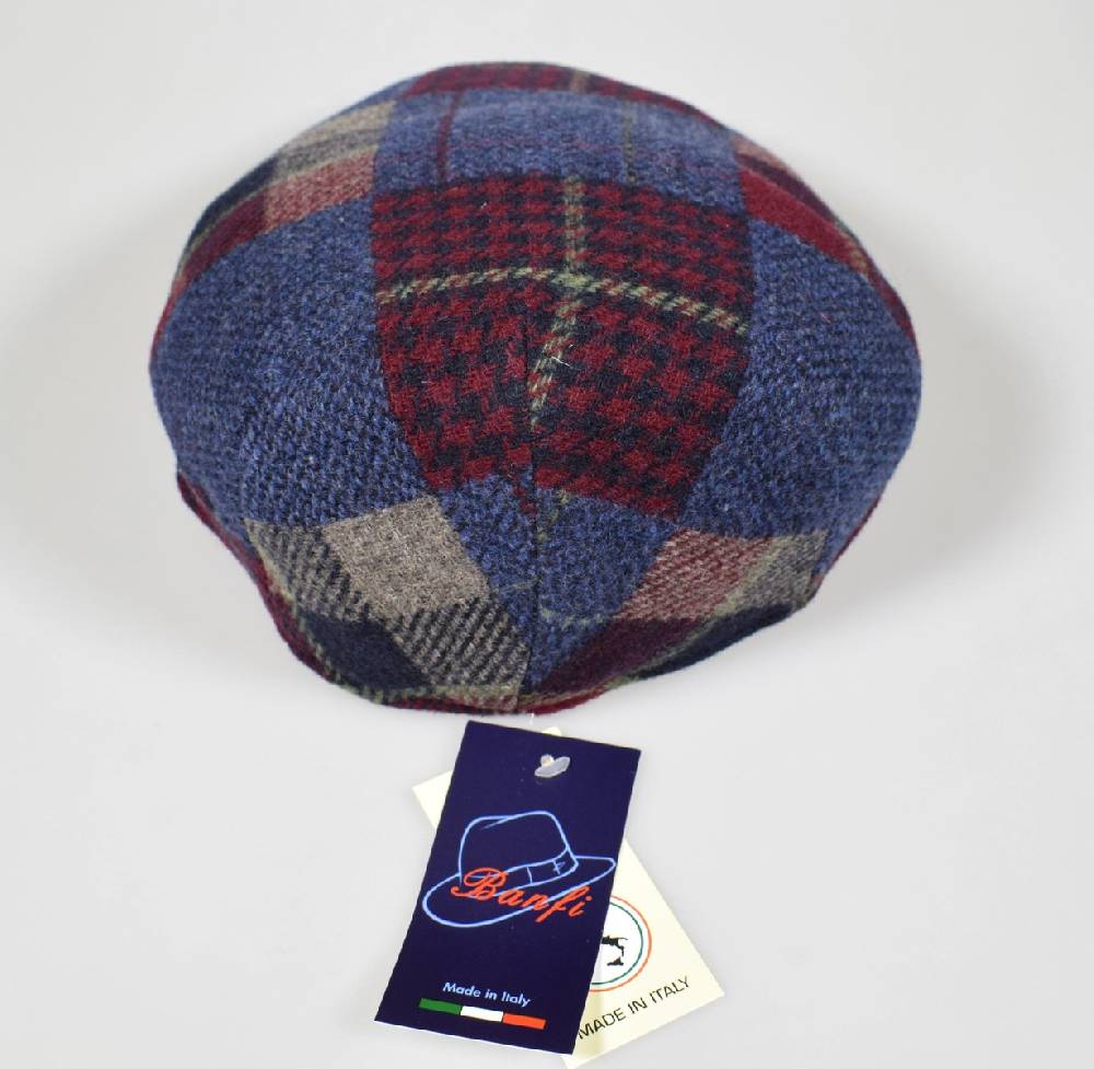 Imor di Banfi Cappello berretto imor blu a quadri in pura lana merino made in italy Novità