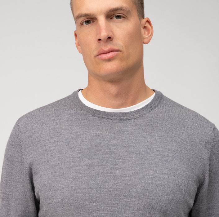 Olymp Girocollo olymp grigio medio lana merinos regular fit In Saldo