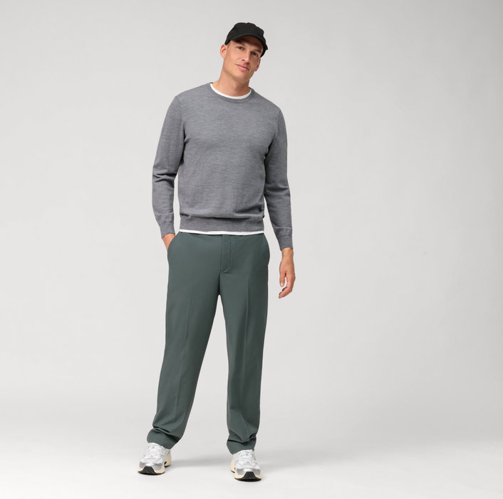 Olymp Girocollo olymp grigio medio lana merinos regular fit In Saldo