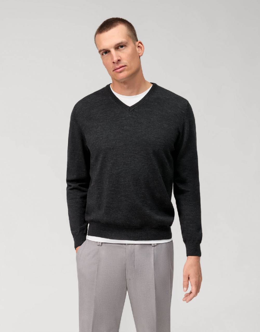 Olymp Pullover scollo a v grigio antracite olymp regular fit Italia