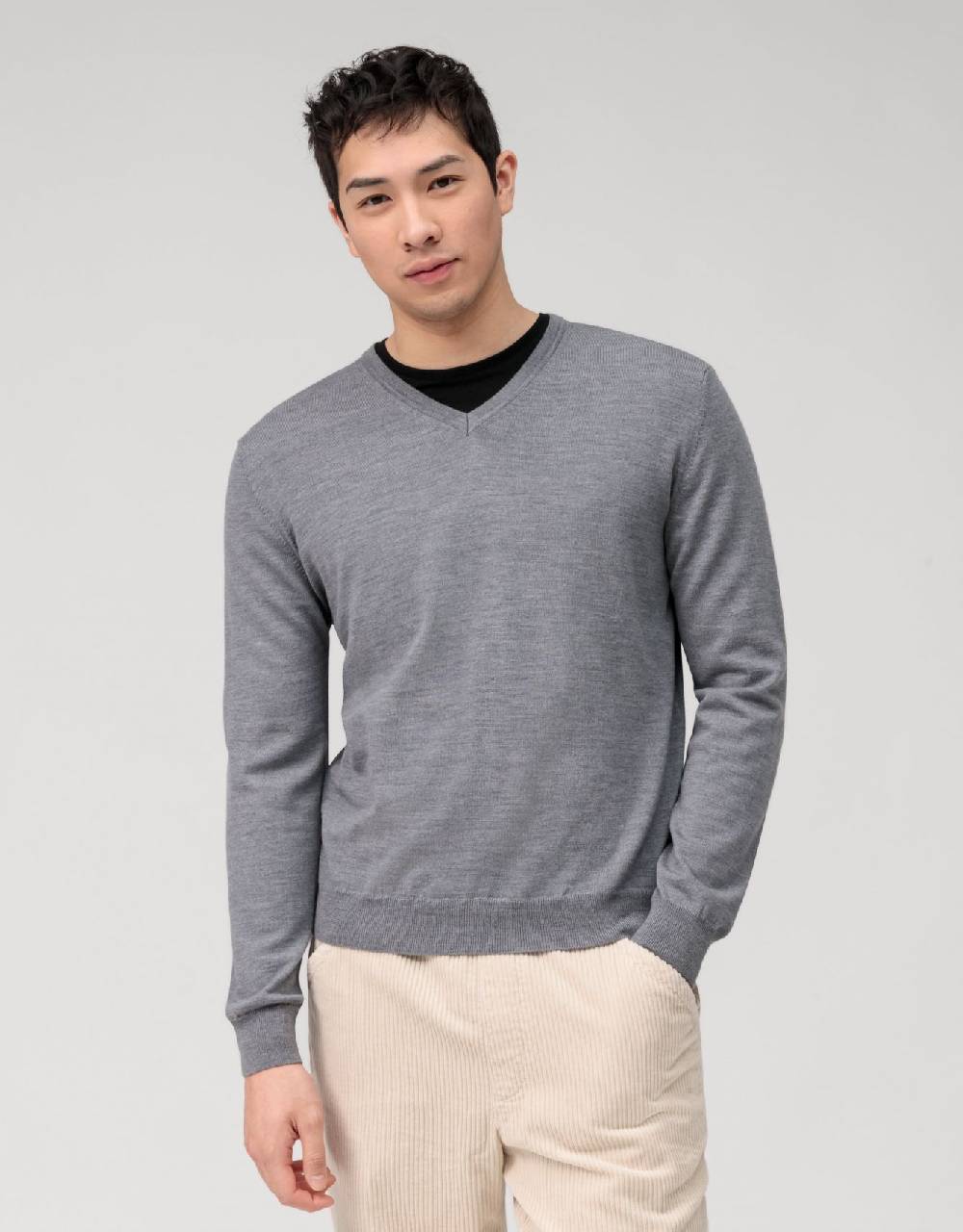 Olymp Pullover scollo a v grigio medio olymp regular fit Qualità