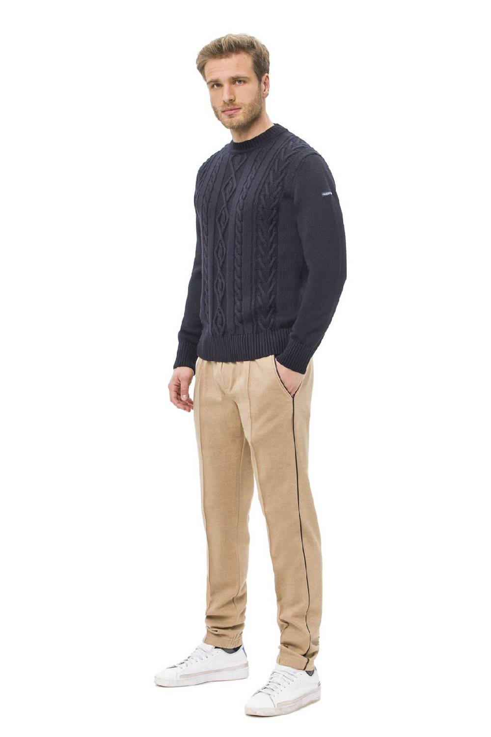 Green Coast Maglione girocollo blu a trecce green coast modern fit Vendita