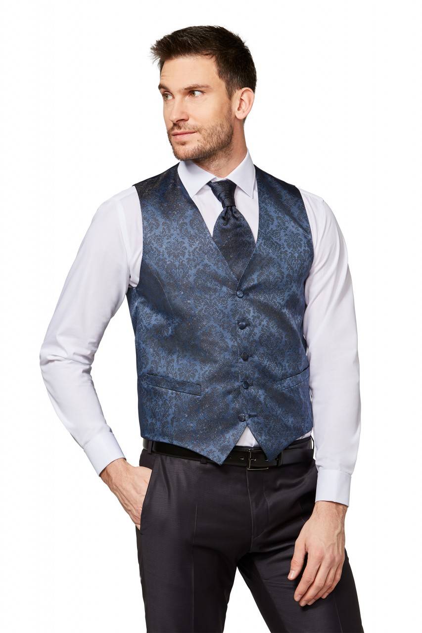 Digel Panciotto gilet blu completo di cravatta e pochette digel cerimonia Prezzo Ridotto