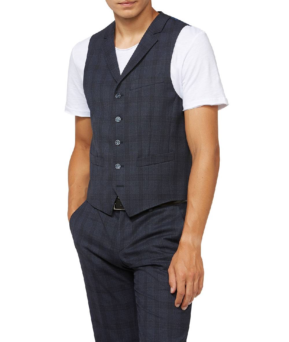 Digel Gilet panciotto moda digel blu a quadri fantasia principe di galles