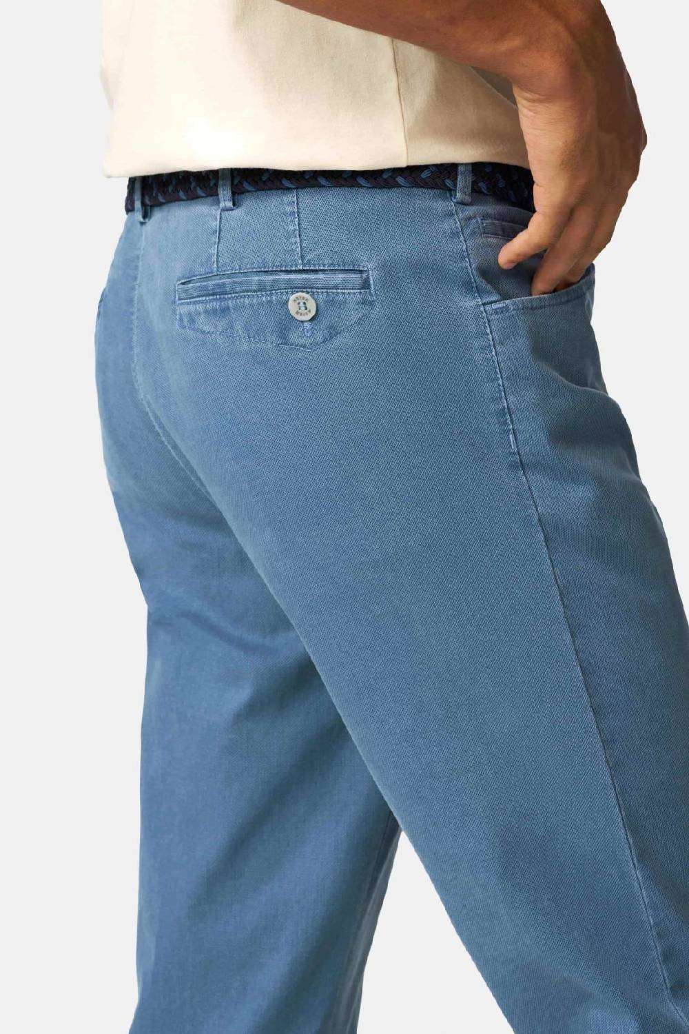 Meyer Pantalone modern fit azzurro meyer cotone microstruttura stretch Vendita