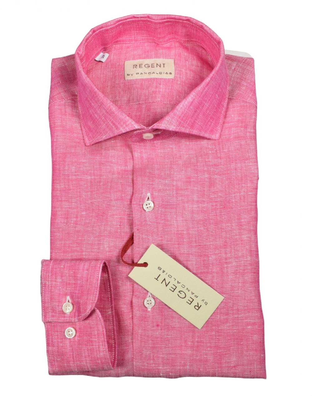 Regent by Pancaldi Camicia pancaldi corallo slim fit in puro lino collo alla francese Sconto
