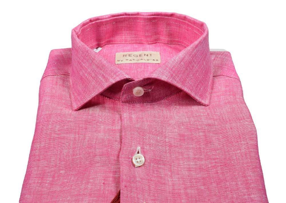 Regent by Pancaldi Camicia pancaldi corallo slim fit in puro lino collo alla francese Sconto