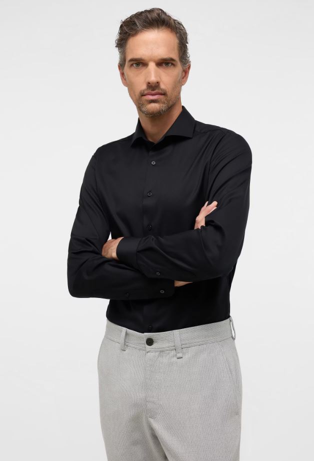 Eterna Camicia nera eterna slim fit collo francese cotone cover Offerte