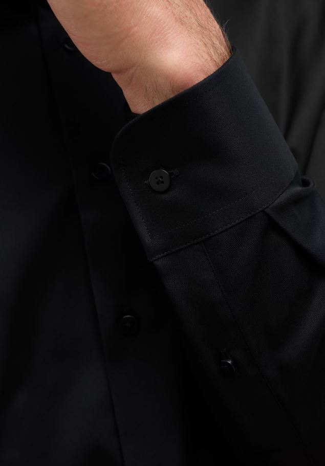 Eterna Camicia nera eterna slim fit collo francese cotone cover Offerte