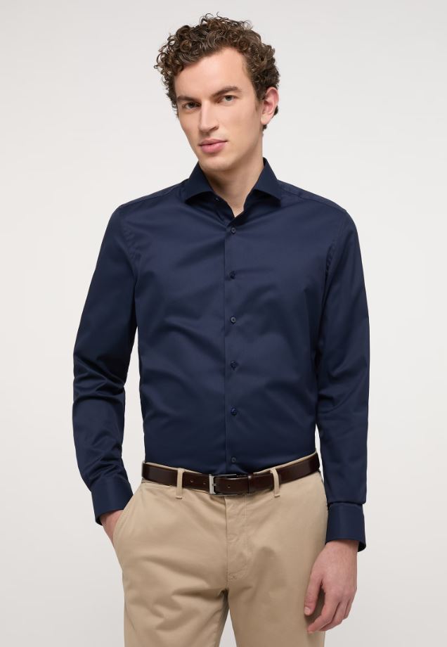 Eterna Camicia blu scuro eterna slim fit collo francese cotone cover Hotsell