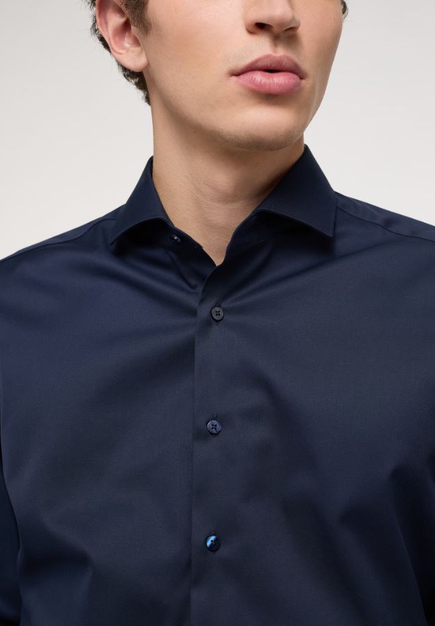Eterna Camicia blu scuro eterna slim fit collo francese cotone cover Hotsell