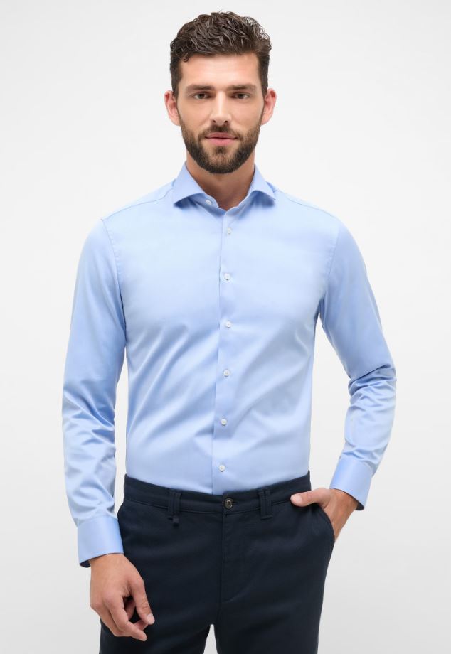 Eterna Camicia azzurra eterna slim fit collo francese cotone cover Saldi Di Fabbrica