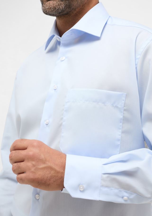 Eterna Camicia celeste eterna comfort fit in popeline no stiro 2025