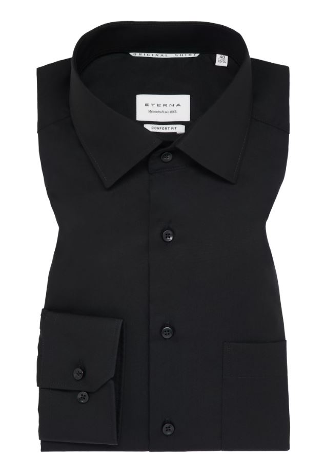 Eterna Camicia nera eterna comfort fit in popeline no stiro In Linea