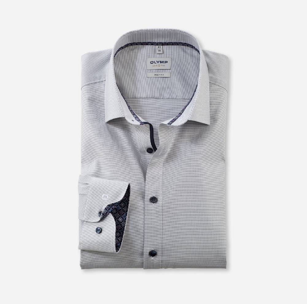 Olymp Camicia olymp level five grigio mastice slim fit cotone stretch
