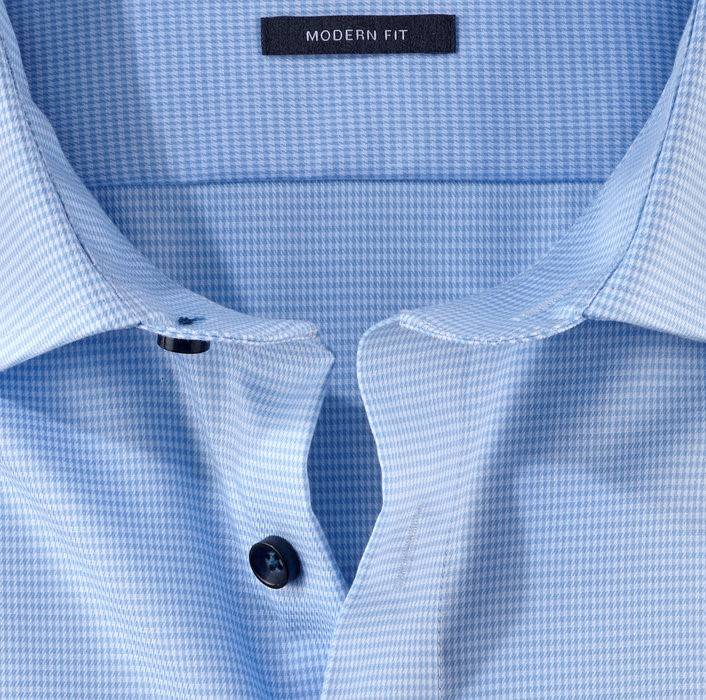 Olymp Camicia olymp a quadrettini celeste modern fit con taschino Acquista Ora