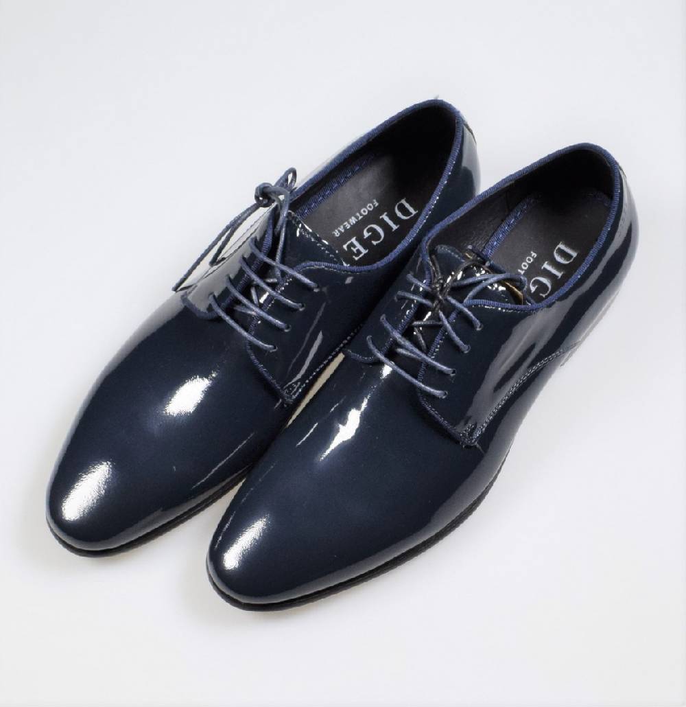 Digel Scarpa elegante da cerimonia blu digel in vera pelle verniciata Italia