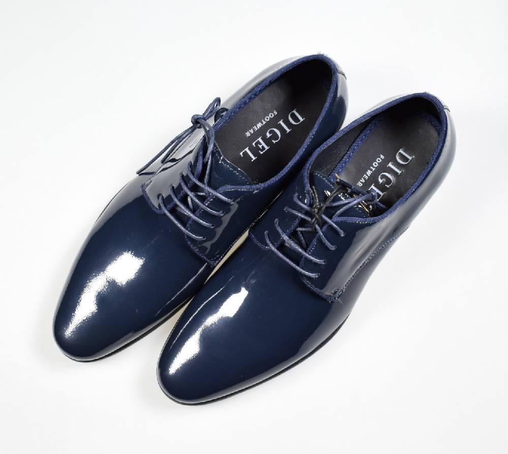 Digel Scarpa elegante da cerimonia blu digel in vera pelle verniciata Italia