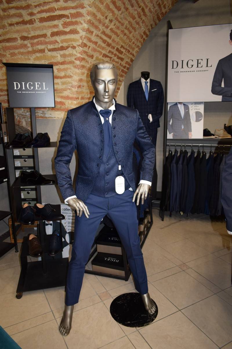 Musani Milano Cerimonia Abito musani blu damascato slim fit Nuovo