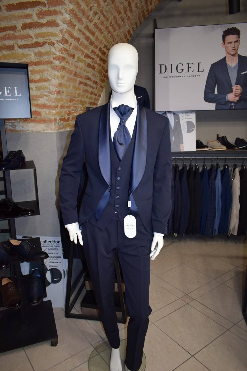 Musani Milano Cerimonia Smoking da sposo moderno blu musani cerimonia