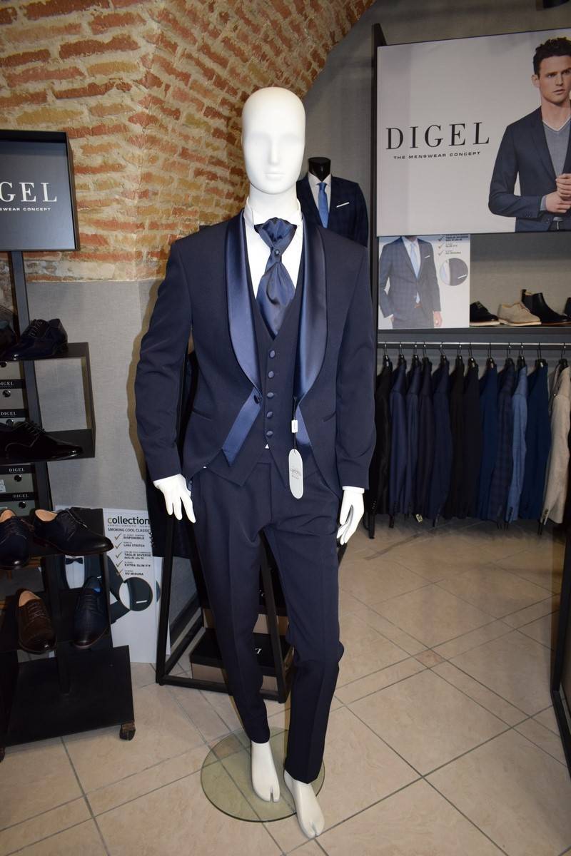 Musani Milano Cerimonia Smoking da sposo moderno blu musani cerimonia Qualità