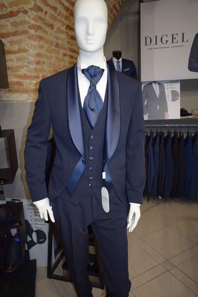 Musani Milano Cerimonia Smoking da sposo moderno blu musani cerimonia Qualità
