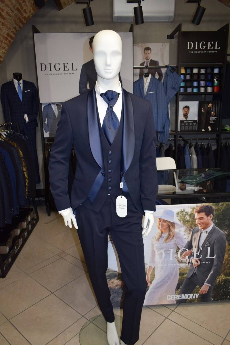Musani Milano Cerimonia Smoking da sposo moderno blu musani cerimonia Qualità