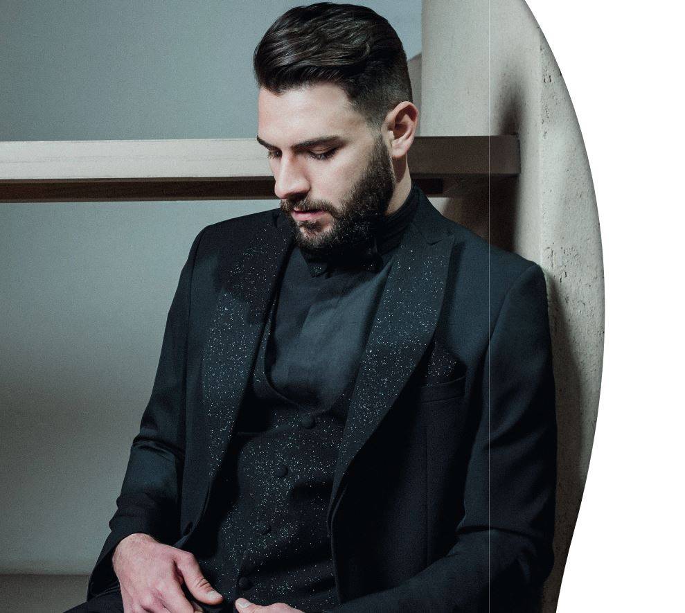 Musani Milano Cerimonia Smoking nero slim fit musani con petto a lancia brillantinato Promozione