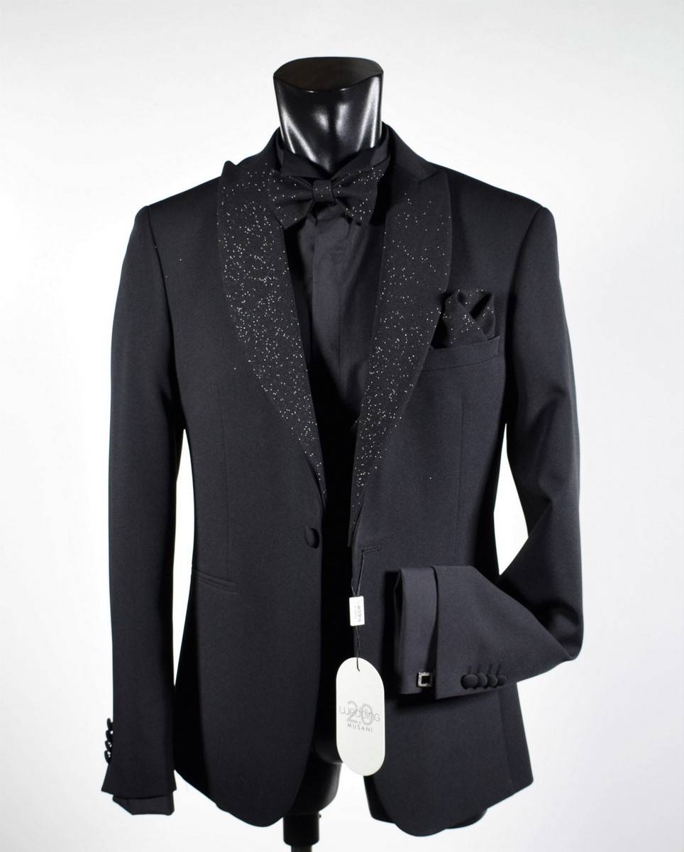 Musani Milano Cerimonia Smoking nero slim fit musani con petto a lancia brillantinato Promozione