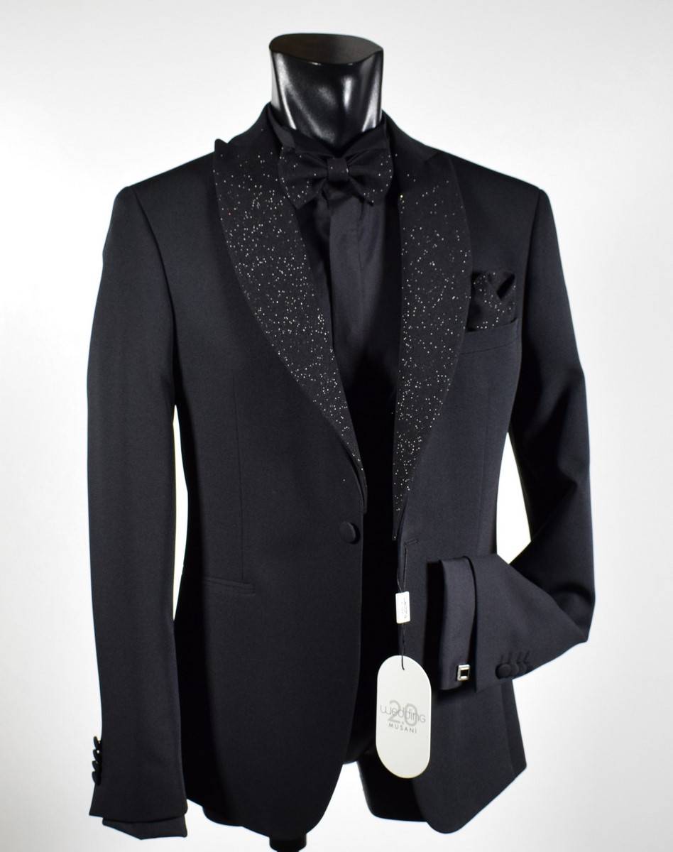 Musani Milano Cerimonia Smoking nero slim fit musani con petto a lancia brillantinato Promozione