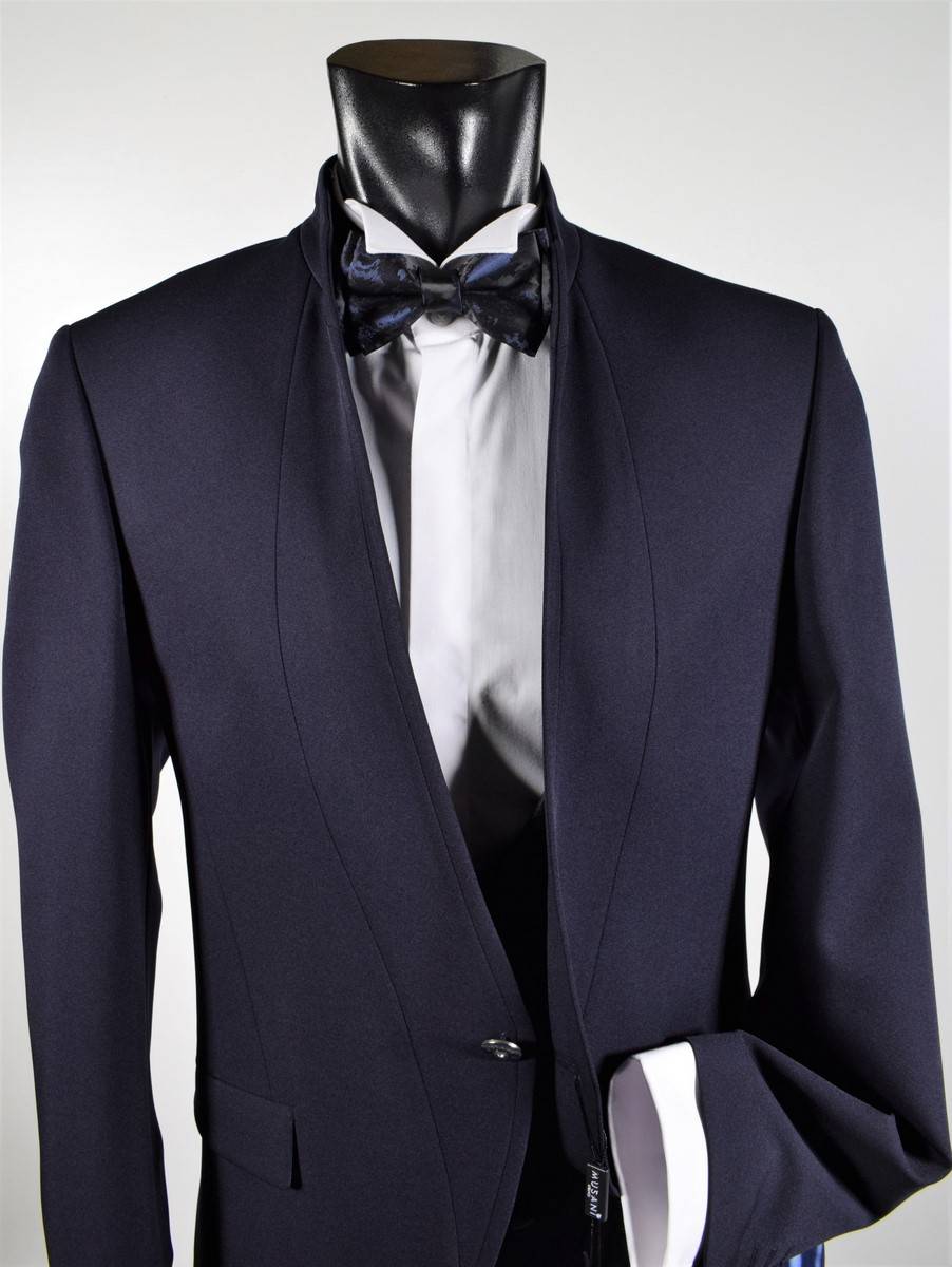 Musani Milano Cerimonia Abito blu musani cerimonia slim fit con panciotto e cravatta Spedizione Gratuita