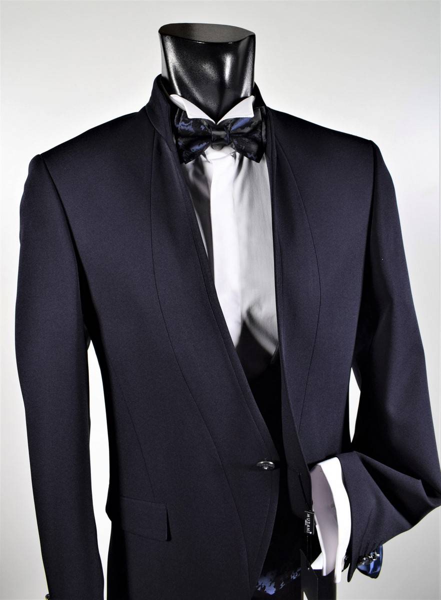 Musani Milano Cerimonia Abito blu musani cerimonia slim fit con panciotto e cravatta Spedizione Gratuita